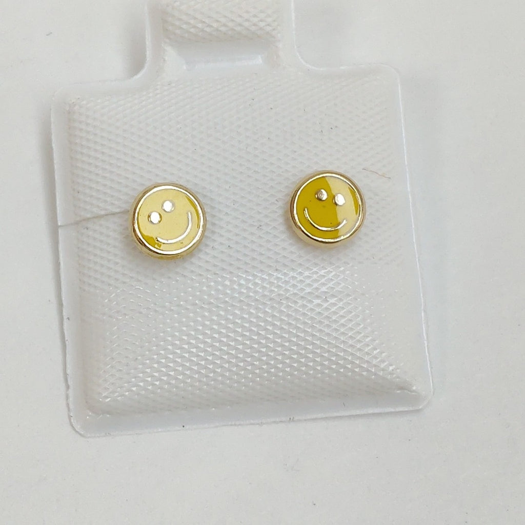 BROQUELES BROQUEL FIG SONRISA ESMALTE AMARILLO 14K 0.2074 GR (NUEVO)
