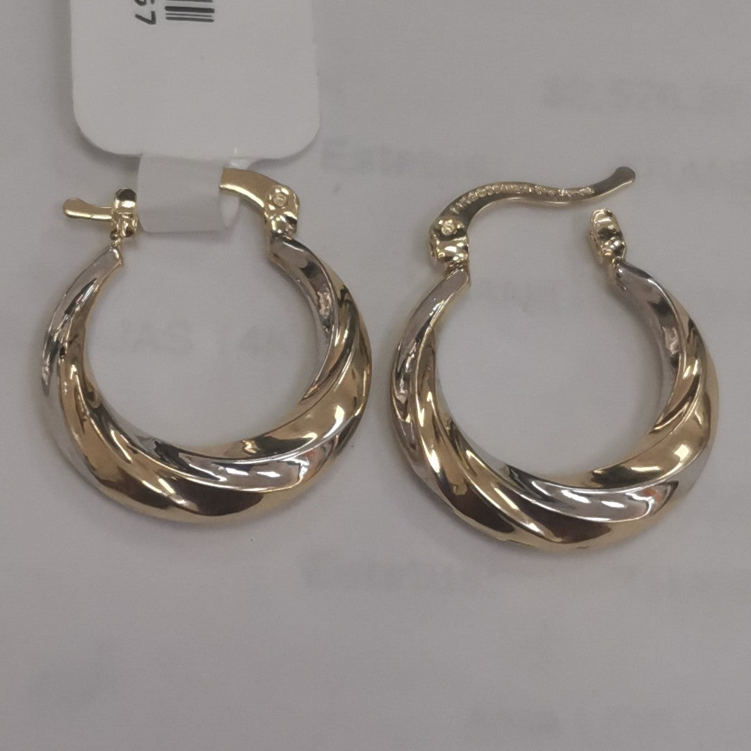 ARETES TEJIDO ARRACADA TRENZADA COMBINADA 14K 1.9 GR (NUEVO)