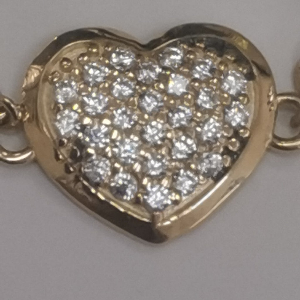 PULSERA TEJIDO ESPECIAL C CORAZON CIRCONIAS 14K 18 CM 2 GR (NUEVO)