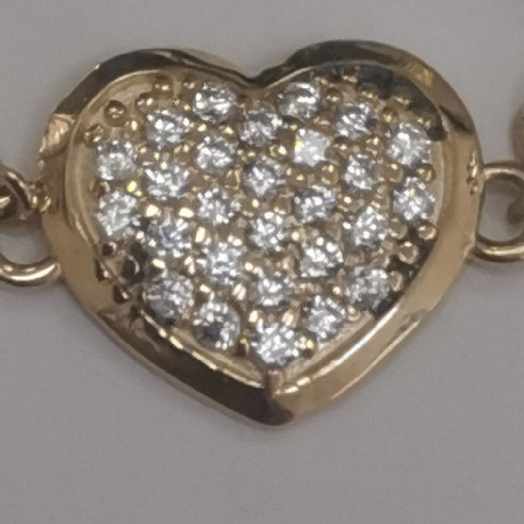 PULSERA TEJIDO ESPECIAL C CORAZON CIRCONIAS 14K 18 CM 2 GR (NUEVO)