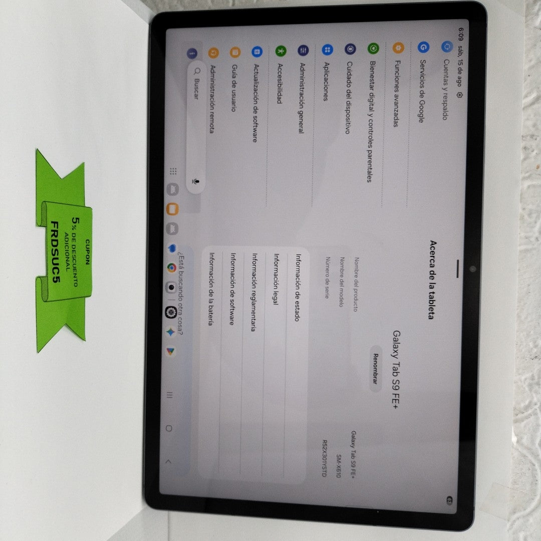 TABLETA SAMSUNG GALAXY TAB S9 FE+ SM-X610 (2023) 256 GB 12 GB RAM (SEMINUEVO)