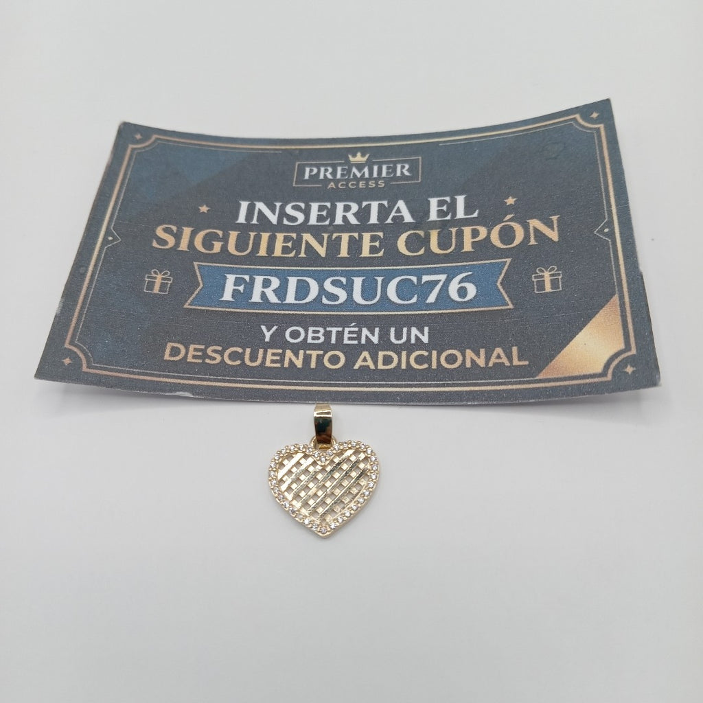DIJE TEJIDO CORAZON CON CERCO DE CIRCONIAS 14K 1.2 GR (NUEVO)