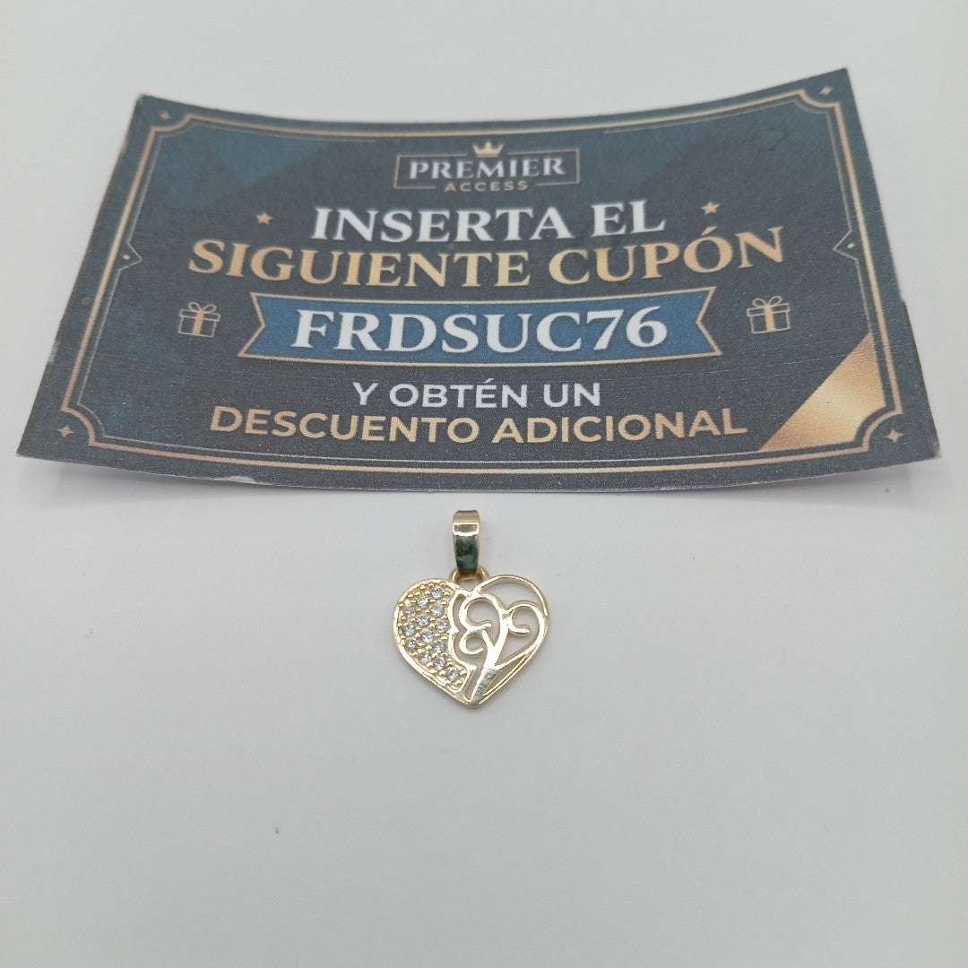 DIJE TEJIDO CORAZON CON CIRCONIAS Y ARBOL DE LA VIDA 14K 0.8 GR (NUEVO)