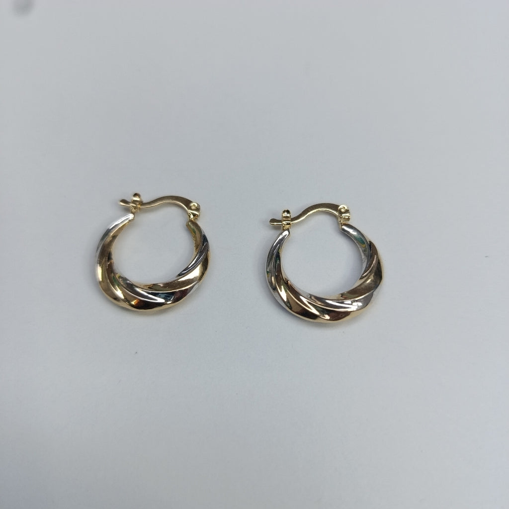 ARETES TEJIDO ARRACADA TRENZADA COMBINADA 14K 1.8 GR (NUEVO)