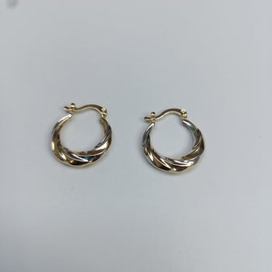 ARETES TEJIDO ARRACADA TRENZADA COMBINADA 14K 1.8 GR (NUEVO)