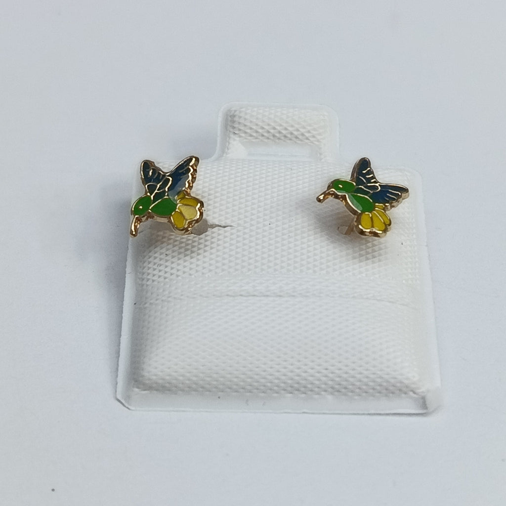 BROQUELES BROQUEL FIG COLIBRI ESMALTE VERDE 14K 0.2138 GR (NUEVO)