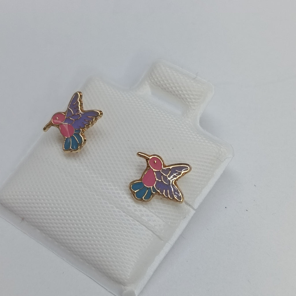 BROQUELES BROQUEL FIG COLIBRI ESMALTE ROSA 14K 0.2138 GR (NUEVO)
