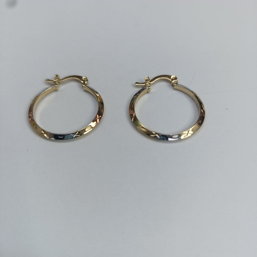 ARETES TEJIDO ARRACADAS BISELADAS COMBINADAS 14K 1.4 GR (NUEVO)