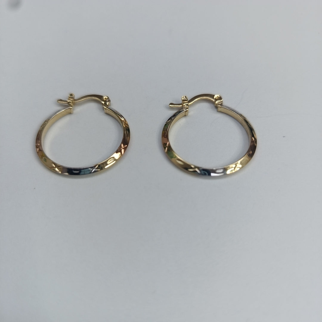 ARETES TEJIDO ARRACADAS BISELADAS COMBINADAS 14K 1.4 GR (NUEVO)