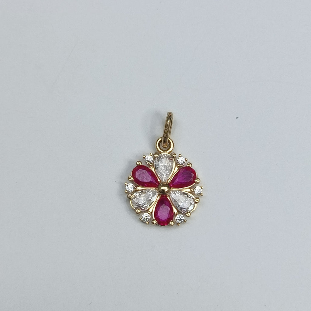 DIJE FLOR CIRCONIAS Y PIEDRAS DE COLOR 14K 2.8 GR (NUEVO)