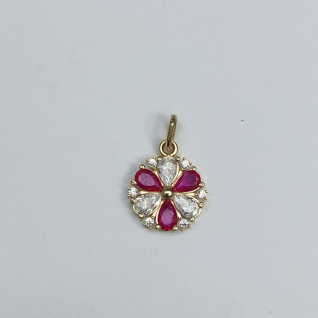 DIJE FLOR CIRCONIAS Y PIEDRAS DE COLOR 14K 2.8 GR (NUEVO)