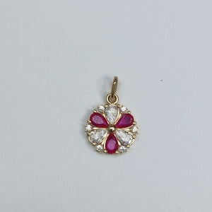 DIJE FLOR CIRCONIAS Y PIEDRAS DE COLOR 14K 2.8 GR (NUEVO)