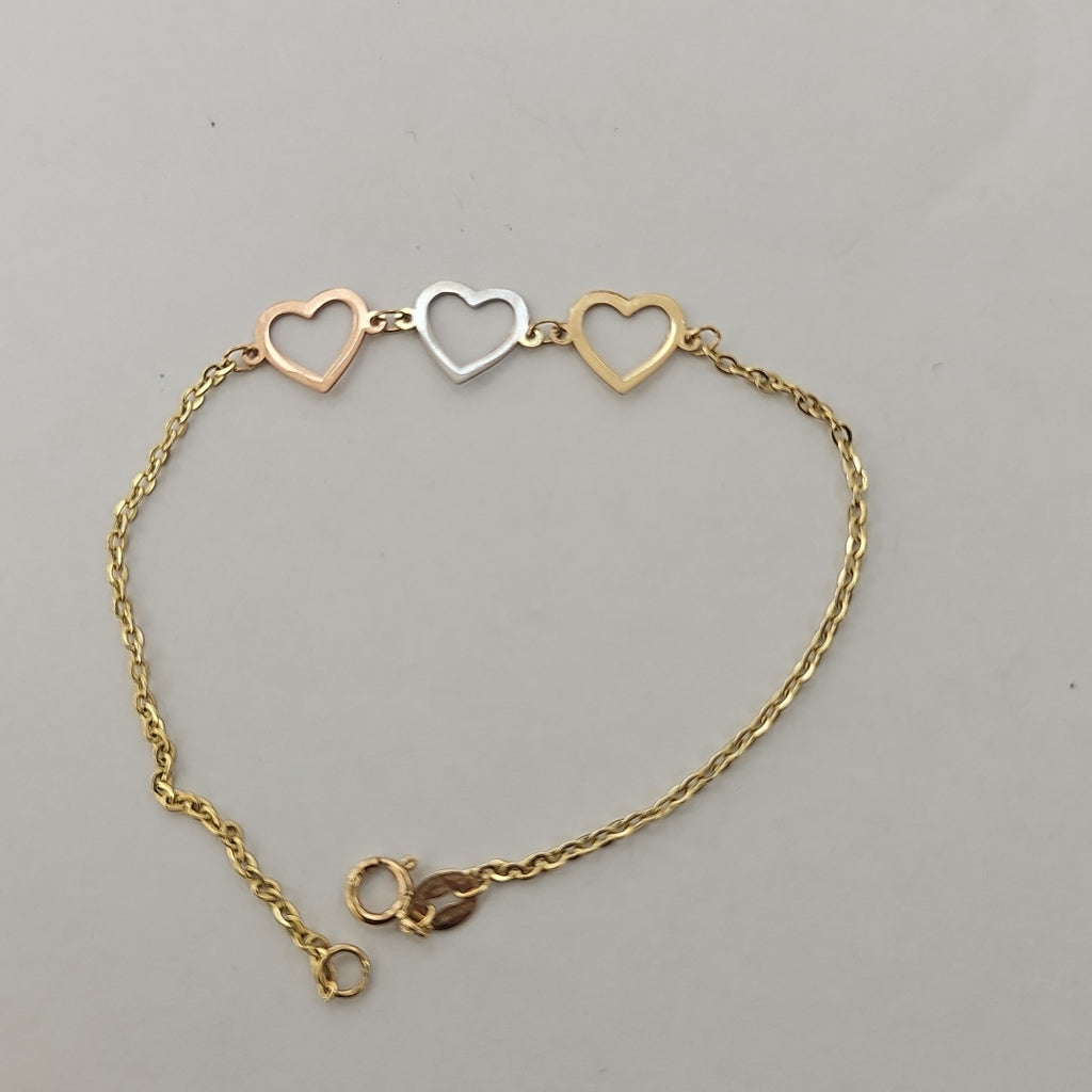 PULSERA ESPECIAL CON CORAZONES 14K 18 CM 1.3 GR (NUEVO)