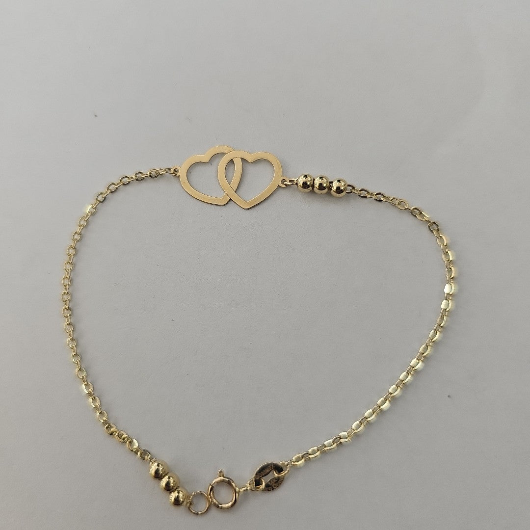 PULSERA TEJIDO ESPECIAL C CORAZONES 14K 18 CM 1.7 GR (NUEVO)