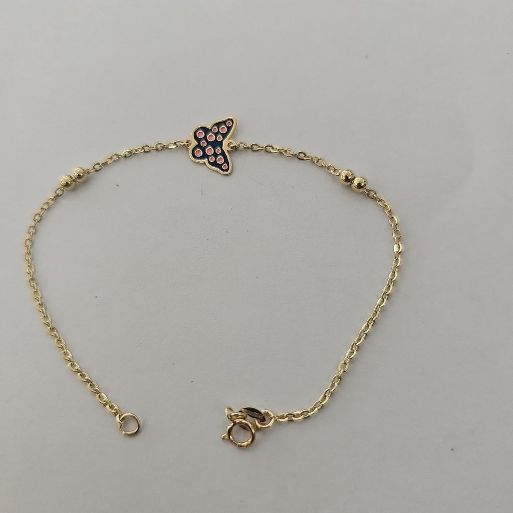 PULSERA TEJIDO ESPECIAL MARIPOSA CON ESMALTE 14K 18 CM 1.8 GR (NUEVO)