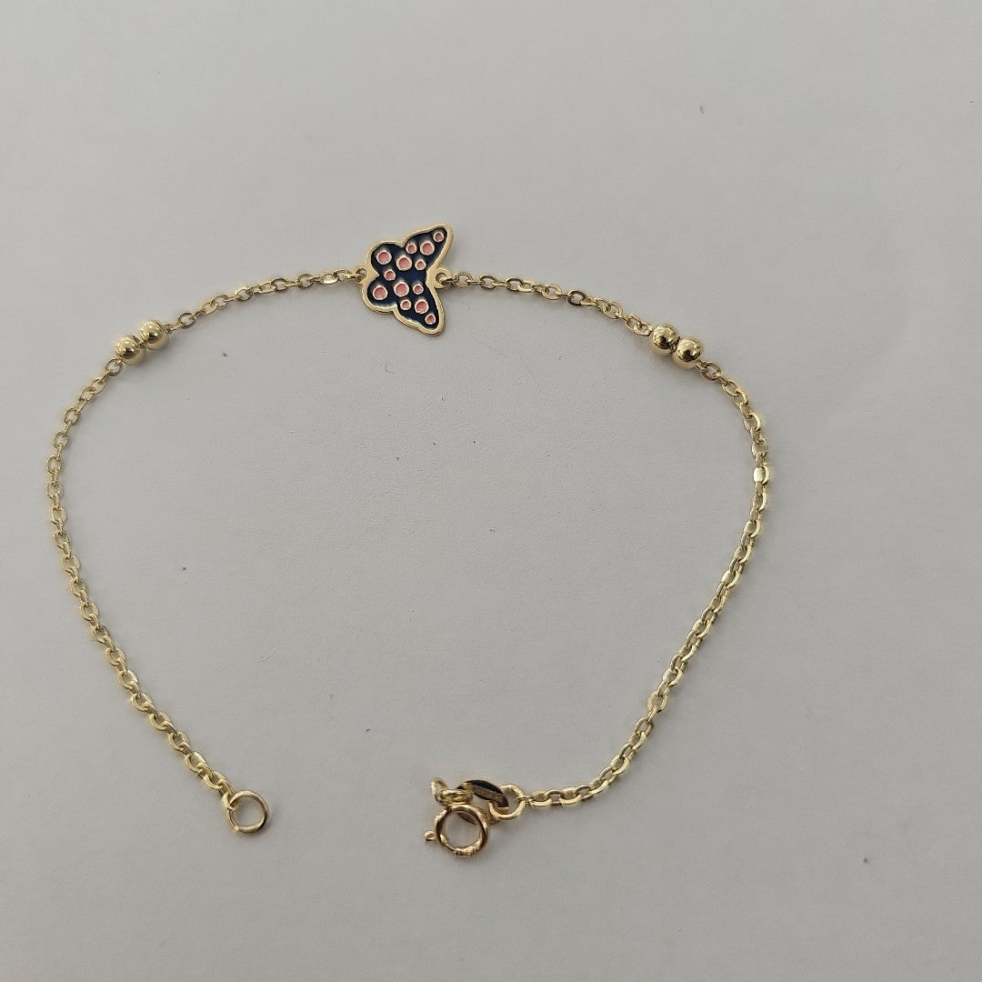 PULSERA TEJIDO ESPECIAL MARIPOSA CON ESMALTE 14K 18 CM 1.8 GR (NUEVO)
