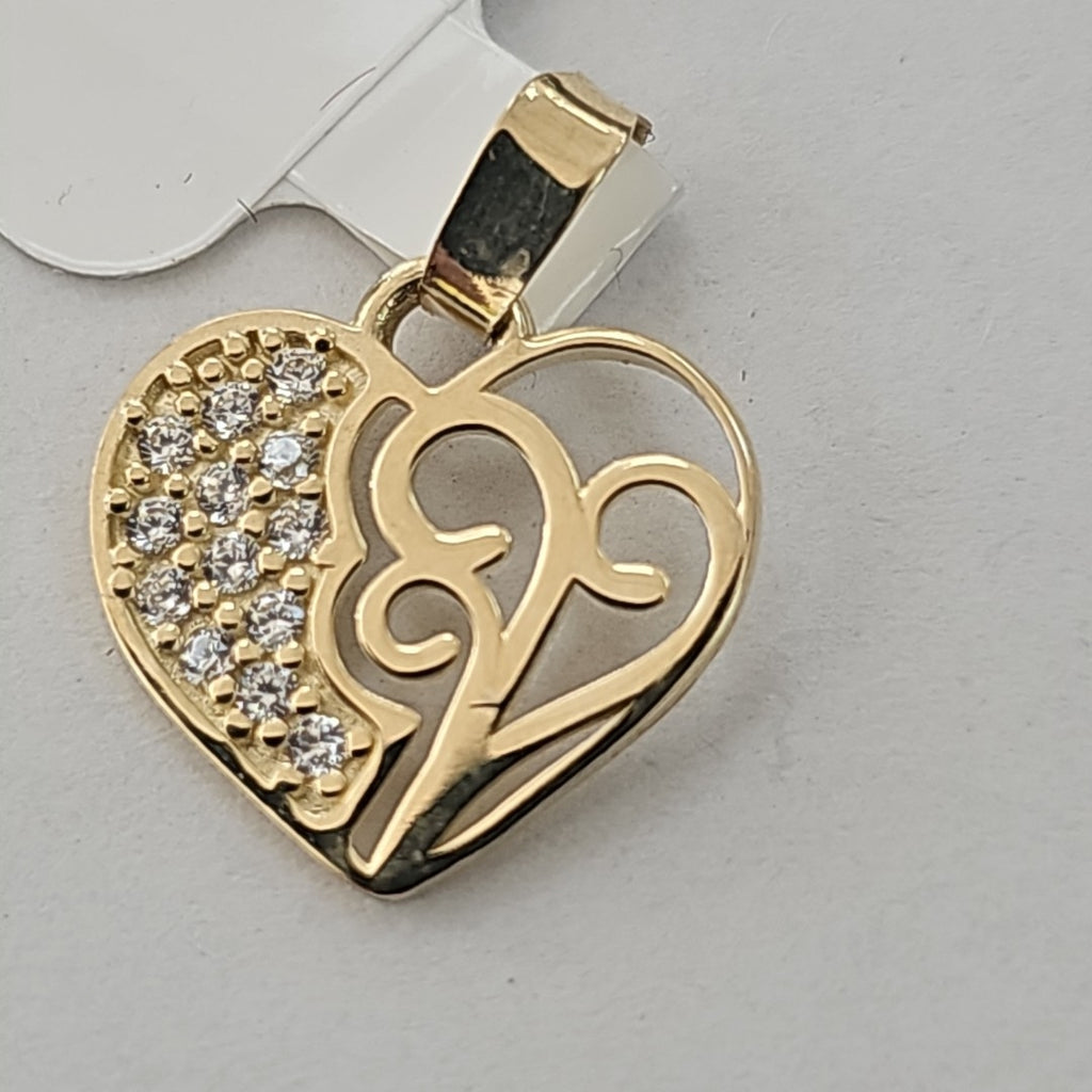 DIJE TEJIDO CORAZON CON CIRCONIAS Y ARBOL DE LA VIDA 14K 0.8 GR (NUEVO)