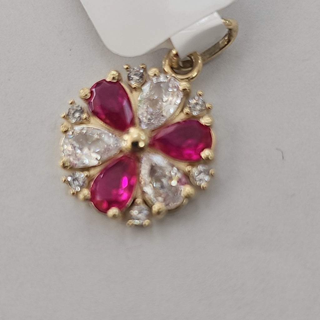 DIJE FLOR CIRCONIAS Y PIEDRAS DE COLOR 14K 2.8 GR (NUEVO)