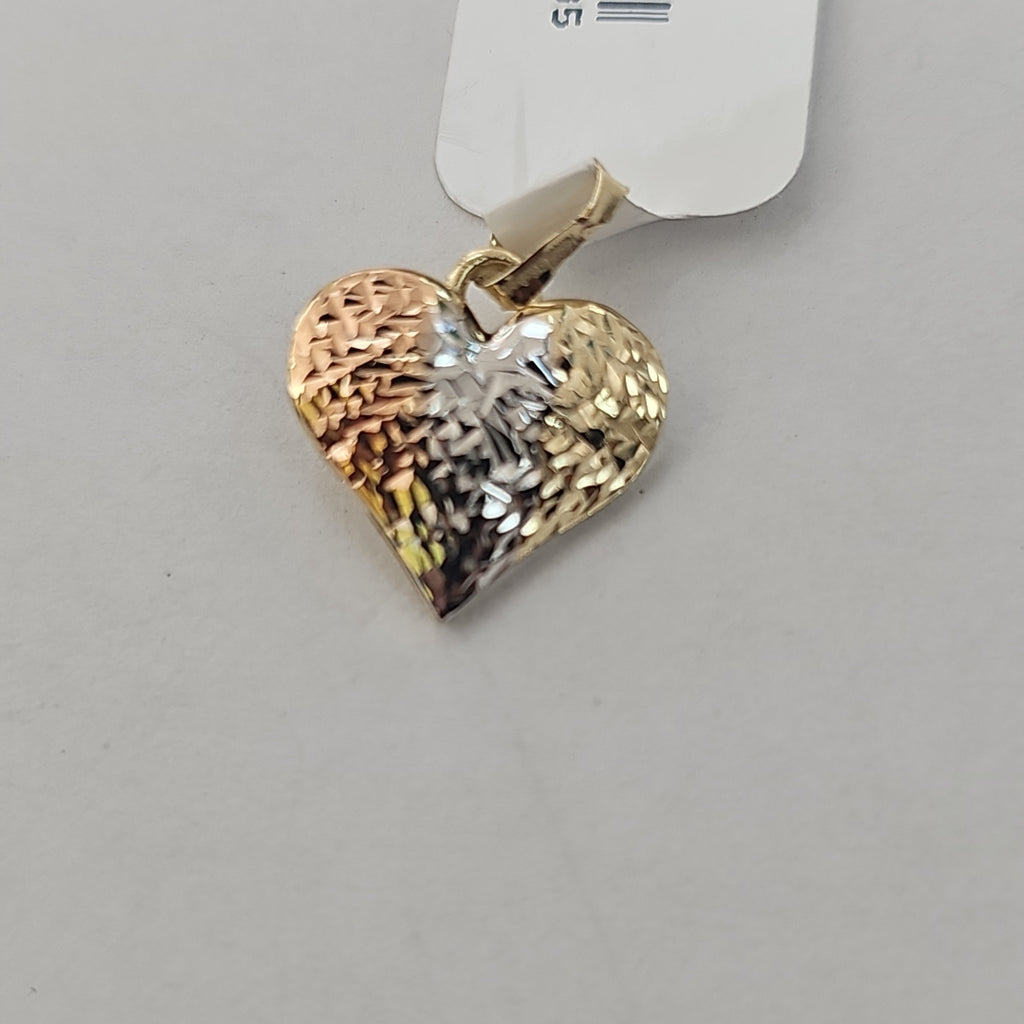 DIJE TEJIDO CORAZON LABRADO COMBINADO 14K 1.2 GR (NUEVO)