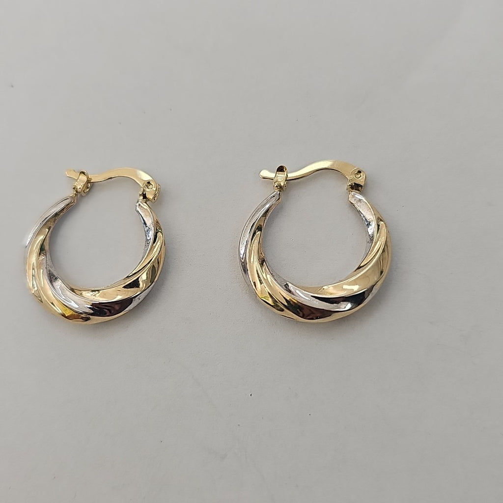 ARETES TEJIDO ARRACADA TRENZADA COMBINADA 14K 1.9 GR (NUEVO)