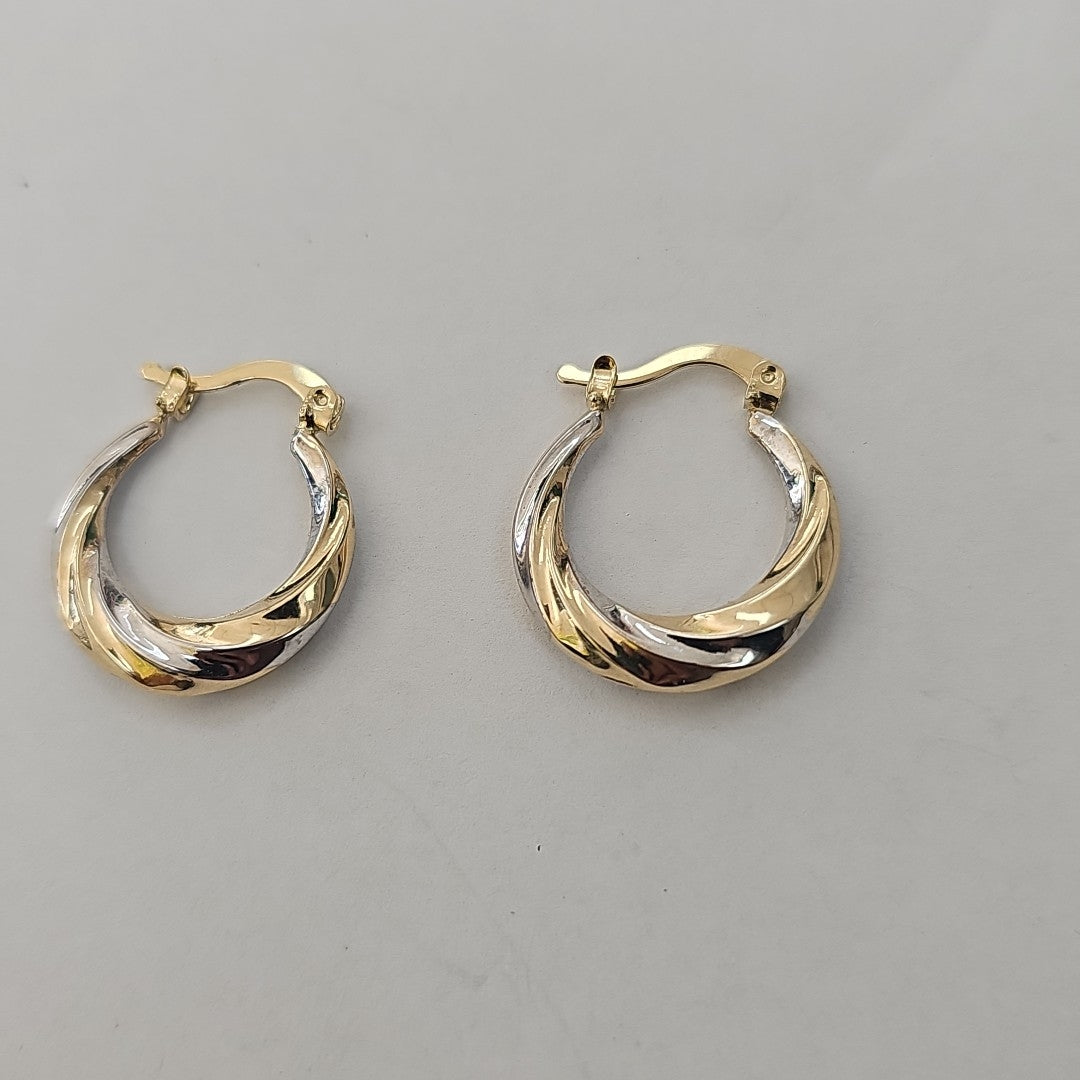 ARETES TEJIDO ARRACADA TRENZADA COMBINADA 14K 1.9 GR (NUEVO)