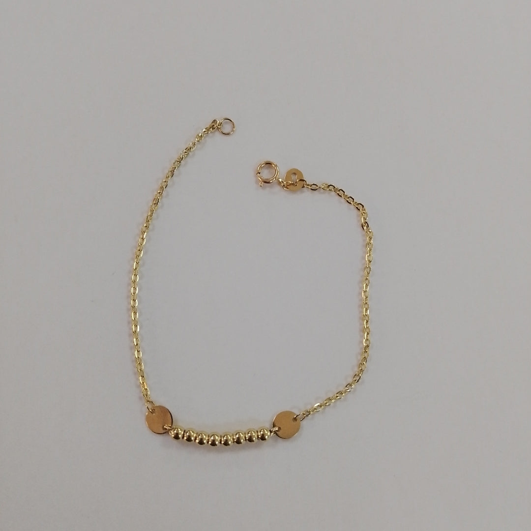 PULSERA TEJIDO ESPECIAL CON BOLITAS 14K 18 CM 1.8 GR (NUEVO)