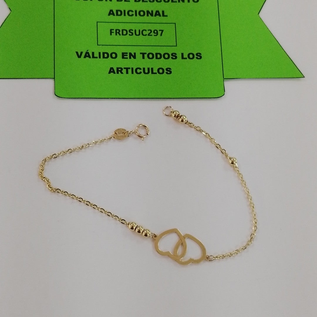 PULSERA TEJIDO ESPECIAL C CORAZONES 14K 18 CM 1.7 GR (NUEVO)