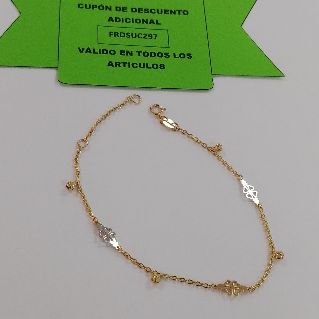 PULSERA ESPECIAL CON TREBOL 14K 18 CM 1.8 GR (NUEVO)