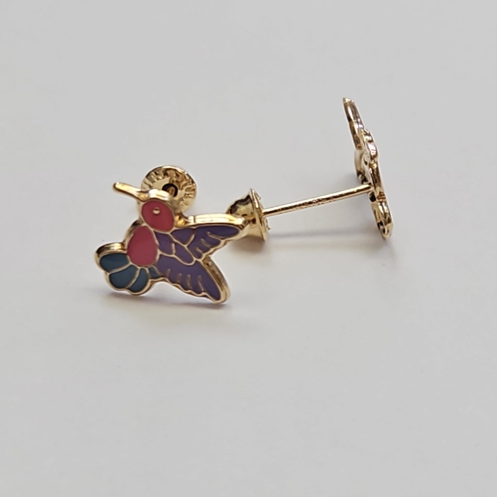 BROQUELES BROQUEL FIG COLIBRI ESMALTE ROSA 14K 0.2138 GR (NUEVO)