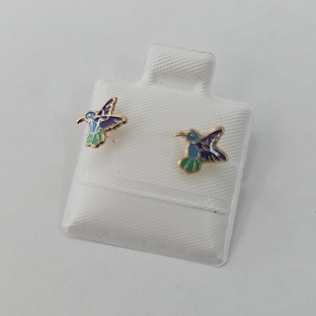 BROQUELES BROQUEL FIG COLIBRI ESMALTE AZUL 14K 0.2138 GR (NUEVO)