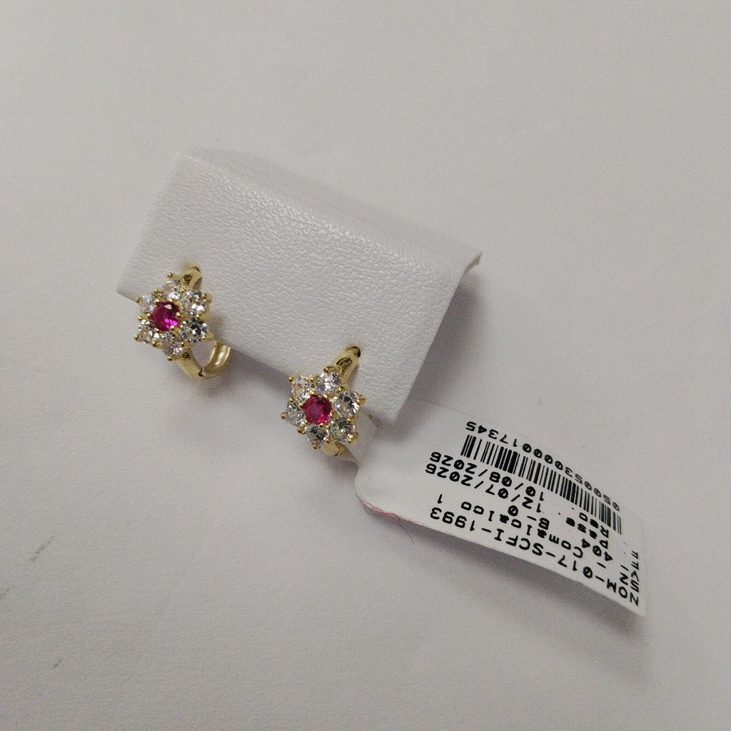 ARETES HUGGIES CON CIRCONIAS Y PIEDRA DE COLOR 14K 1.8 GR (NUEVO)