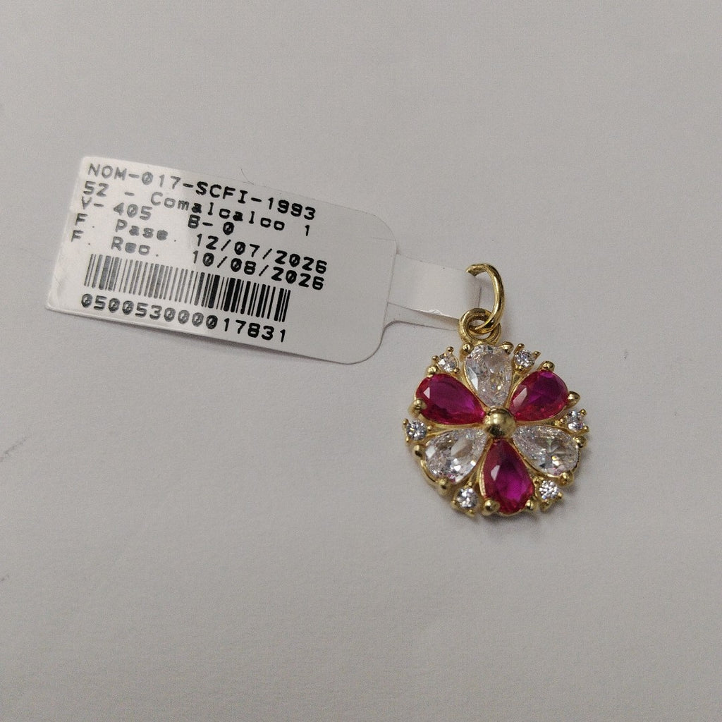 DIJE FLOR CIRCONIAS Y PIEDRAS DE COLOR 14K 2.7 GR (NUEVO)