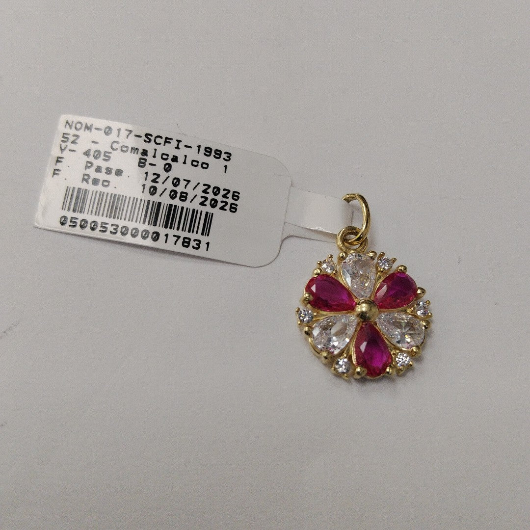 DIJE FLOR CIRCONIAS Y PIEDRAS DE COLOR 14K 2.7 GR (NUEVO)