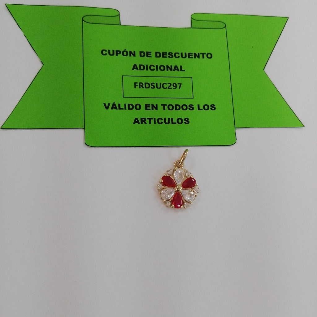 DIJE FLOR CIRCONIAS Y PIEDRAS DE COLOR 14K 2.8 GR (NUEVO)