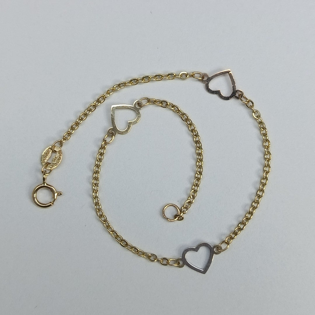 PULSERA ESPECIAL CON CORAZONES 14K 18 CM 1.2 GR (NUEVO)