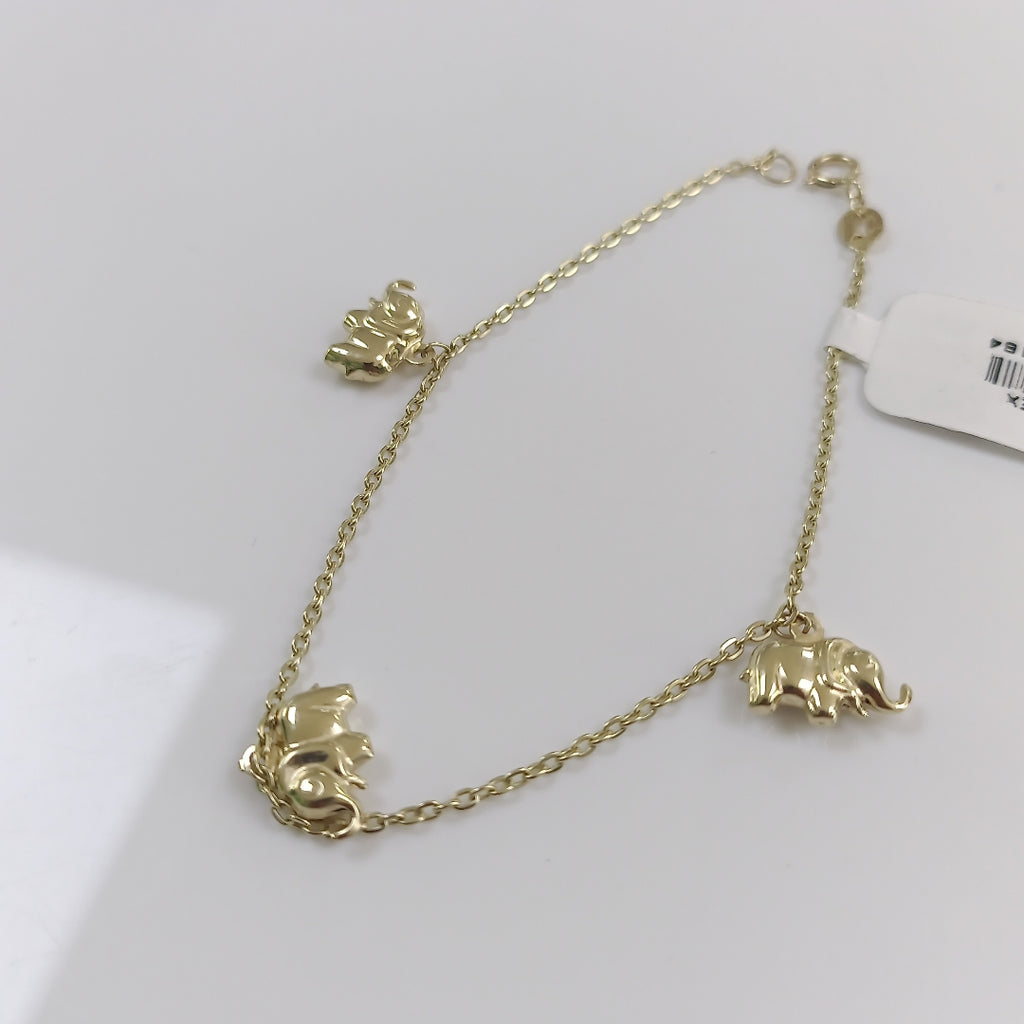 PULSERA ESPECIAL CON DIJES ELEFANTES 10K 18 CM 2.1 GR (NUEVO)