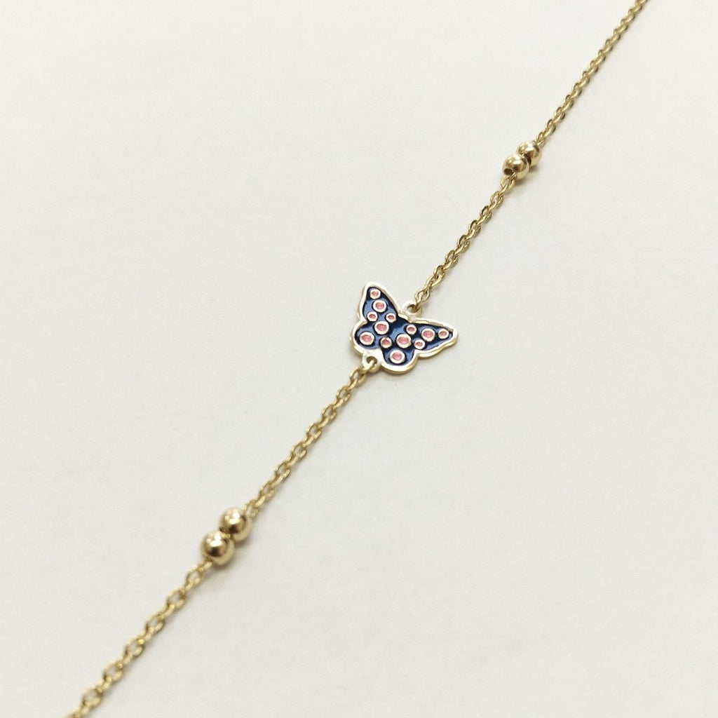 PULSERA TEJIDO ESPECIAL MARIPOSA CON ESMALTE 14K 18 CM 1.8 GR (NUEVO)