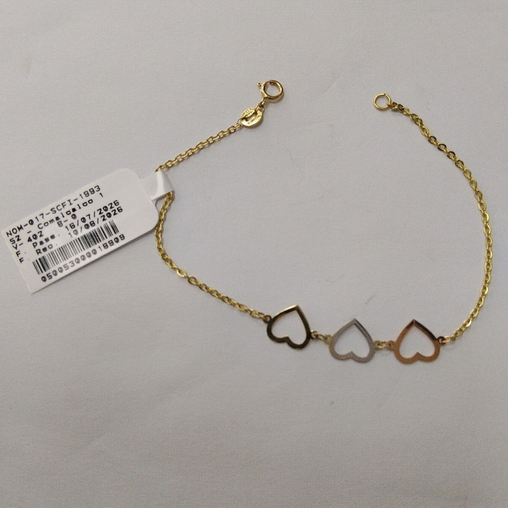 PULSERA ESPECIAL CON CORAZONES 14K 18 CM 1.3 GR (NUEVO)