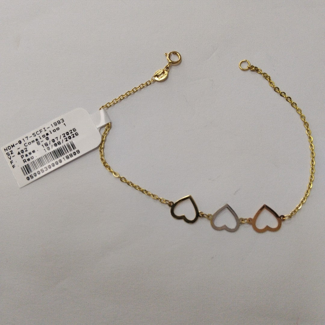 PULSERA ESPECIAL CON CORAZONES 14K 18 CM 1.3 GR (NUEVO)