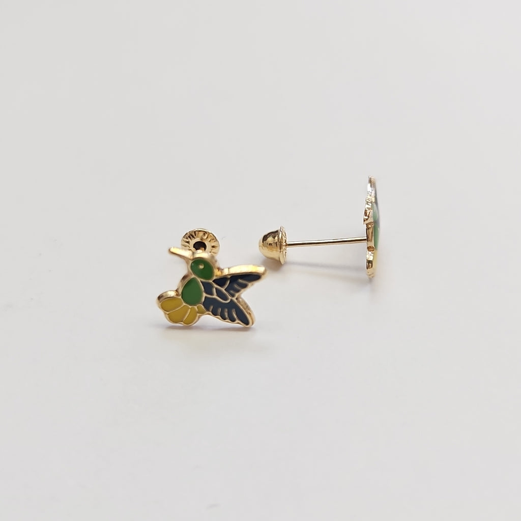 BROQUELES BROQUEL FIG COLIBRI ESMALTE VERDE 14K 0.2138 GR (NUEVO)