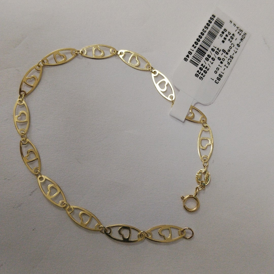 PULSERA TEJIDO ESPECIAL CON CORAZON 14K 18 CM 1.3 GR (NUEVO)