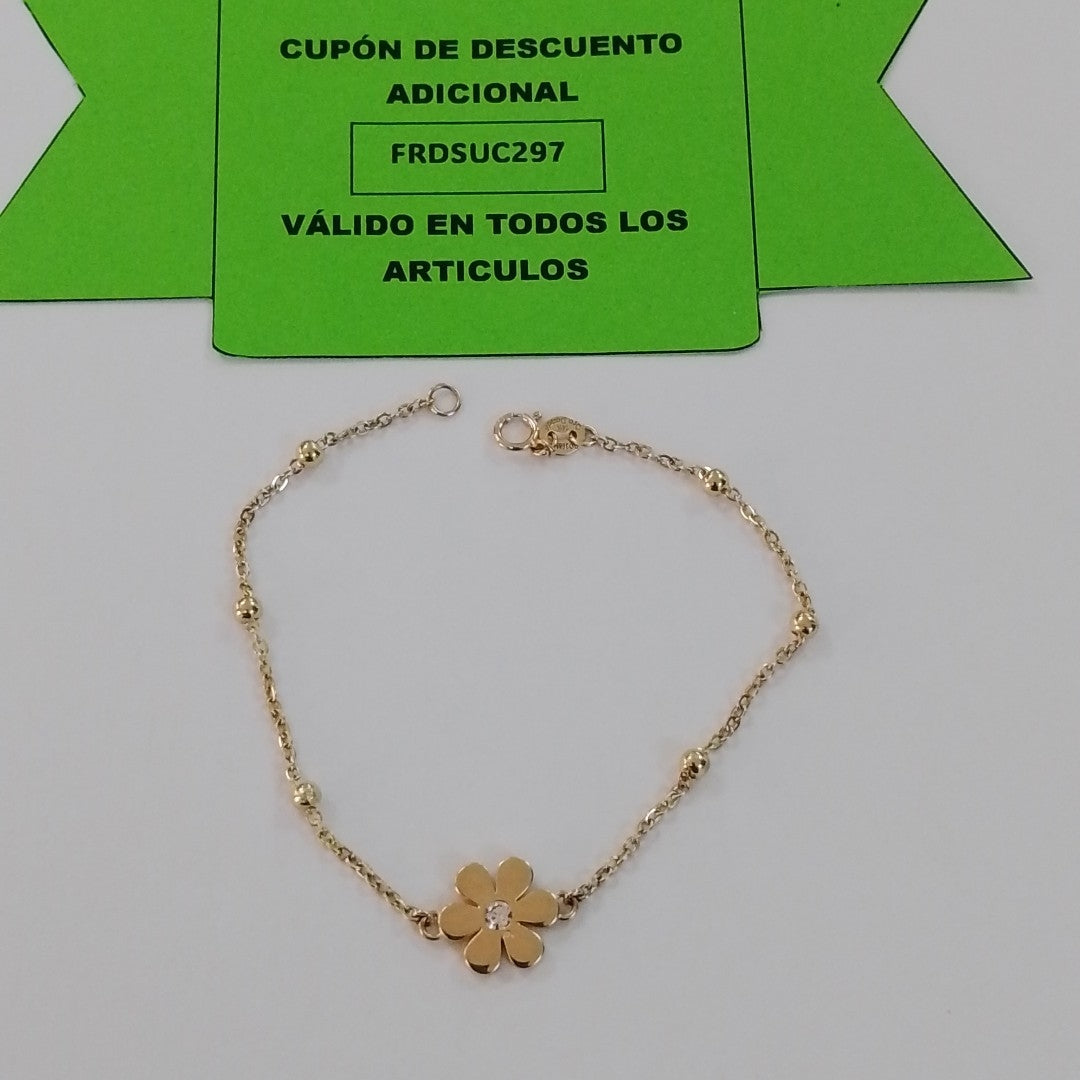 PULSERA TEJIDO ESPECIAL FLOR CON CIRCONIA 14K 18 CM 2.5 GR (NUEVO)