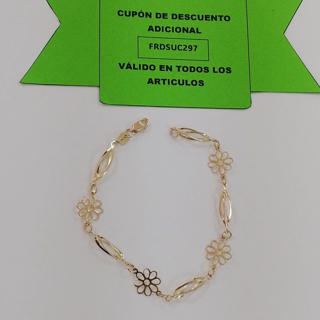 PULSERA ESPECIAL CON FLORES 14K 18 CM 2.8 GR (NUEVO)