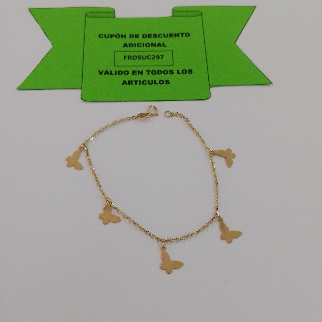 PULSERA ESPECIAL CON MARIPOSAS 14K 18 CM 2 GR (NUEVO)