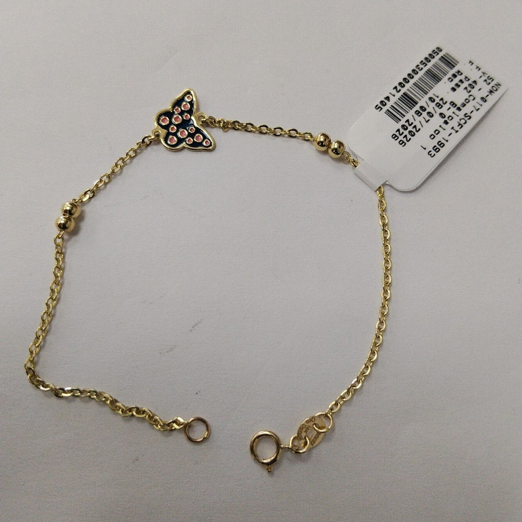 PULSERA TEJIDO ESPECIAL MARIPOSA CON ESMALTE 14K 18 CM 1.8 GR (NUEVO)