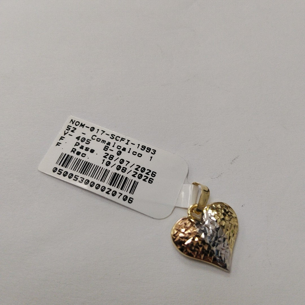 DIJE TEJIDO CORAZON LABRADO COMBINADO 14K 1.2 GR (NUEVO)