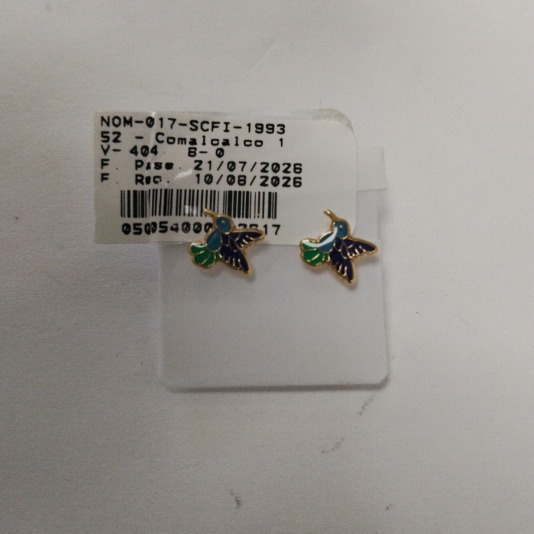 BROQUELES BROQUEL FIG COLIBRI ESMALTE AZUL 14K 0.2138 GR (NUEVO)