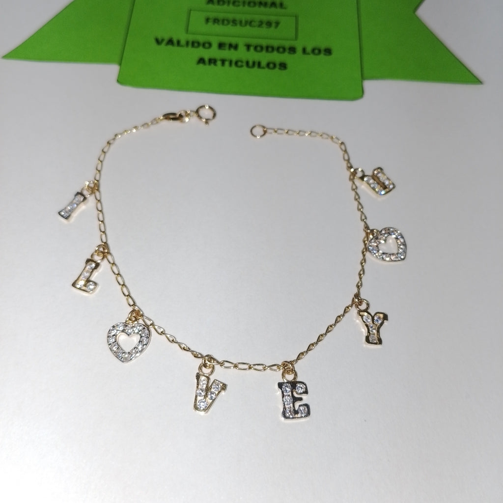 PULSERA ESPECIAL CON DIJES Y CIRCONIAS 14K 18 CM 3.3 GR (NUEVO)