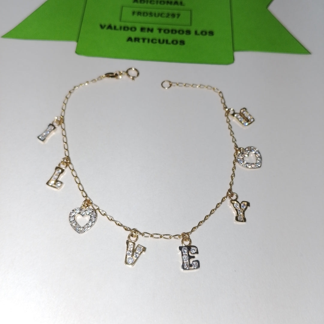 PULSERA ESPECIAL CON DIJES Y CIRCONIAS 14K 18 CM 3.3 GR (NUEVO)
