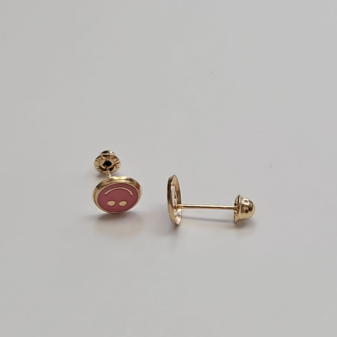 BROQUELES BROQUEL FIG SONRISA ESMALTE ROSA 14K 0.1696 GR (NUEVO)